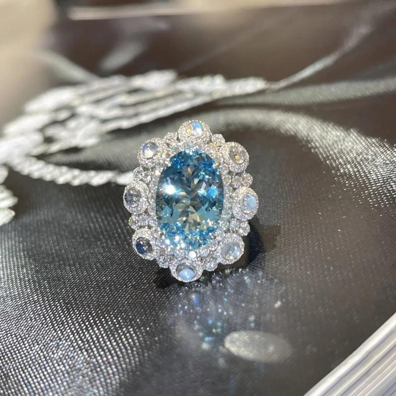 Sea Crystal Wedding Bands Ring Women Engagement Proposal Finger Jewelry