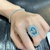 Sea Crystal Wedding Bands Ring Women Engagement Proposal Finger Jewelry
