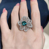 Vintage Flower Ring Green Zircon Stone Wedding Silver Rings