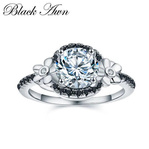 Flower Silver Spinel Wedding Engagement Ring for Women