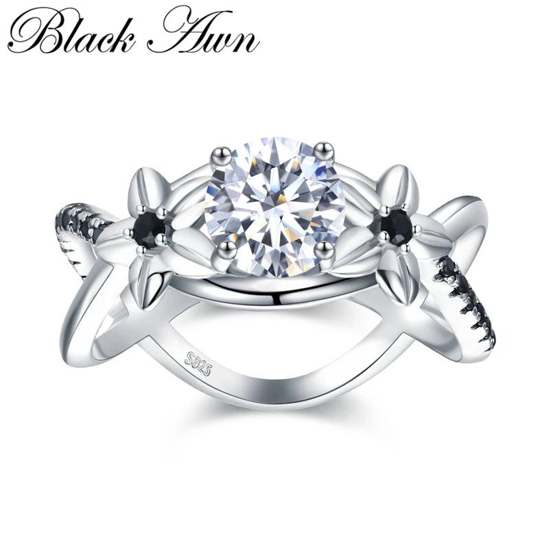 Silver Flower Wedding Ring for Women Bague Jewelry G095