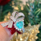 Paraiba Tourmaline Bowknot Open Rings Silver Wedding Engagement Bridal Ring