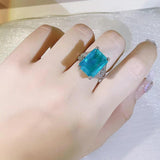 Princess Cut Square Paraiba Tourmaline Ring Women Silver Wedding Bands