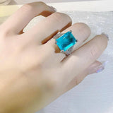 Princess Cut Square Paraiba Tourmaline Ring Women Silver Wedding Bands