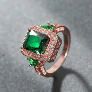 Green Zircon Rose Cocktail Party Women Ring Bridal Wedding Band