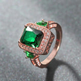 Green Zircon Rose Cocktail Party Women Ring Bridal Wedding Band