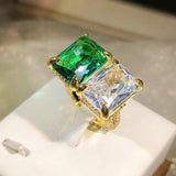 Big Double Stone Yellow Wedding Band Ring Female Adjustable Finger Ring