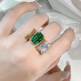 Big Double Stone Yellow Wedding Band Ring Female Adjustable Finger Ring