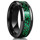 Men's Tungsten Celtic Dragon Wedding Ring Green Zircon Inlay