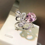Big Bowknot Open Ring Bling Pink Cubic Zirconia Ring