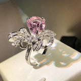 Big Bowknot Open Ring Bling Pink Cubic Zirconia Ring