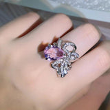 Big Bowknot Open Ring Bling Pink Cubic Zirconia Ring