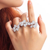 CZ Silver Adjustable Leaf Flower Ring Women Wedding Jewelry F094