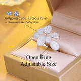 CZ Silver Adjustable Leaf Flower Ring Women Wedding Jewelry F094