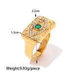 Stainless Steel CZ Malachite Eye Engagement Ring for Women