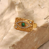 Stainless Steel CZ Malachite Eye Engagement Ring for Women