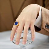 Enamel Oval Rings Stainless Steel Biker Thumb Finger Ring Men