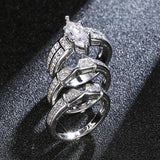 3Pcs Bridal Wedding Band Rings Set For Women Stainless Steel Pair Love Ring
