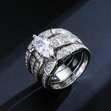 3Pcs Bridal Wedding Band Rings Set For Women Stainless Steel Pair Love Ring
