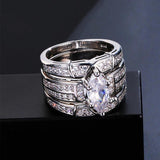 3Pcs Bridal Wedding Band Rings Set For Women Stainless Steel Pair Love Ring