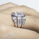 3Pcs Bridal Wedding Band Rings Set For Women Stainless Steel Pair Love Ring