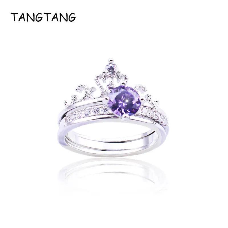 Purple CZ Crystal Crown Shaped Wedding Bands Jewelry