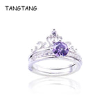 Purple CZ Crystal Crown Shaped Wedding Bands Jewelry