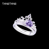 Purple CZ Crystal Crown Shaped Wedding Bands Jewelry