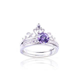 Purple CZ Crystal Crown Shaped Wedding Bands Jewelry