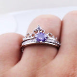 Purple CZ Crystal Crown Shaped Wedding Bands Jewelry