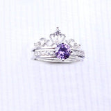Purple CZ Crystal Crown Shaped Wedding Bands Jewelry