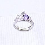 Purple CZ Crystal Crown Shaped Wedding Bands Jewelry