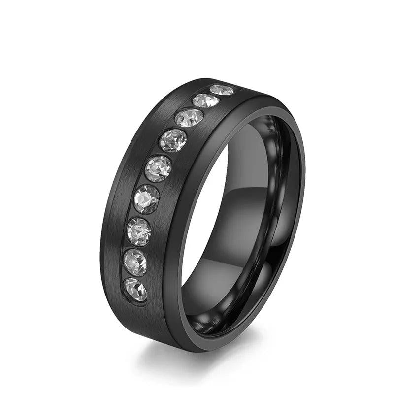 8MM Stainless Steel Eternity Wedding Band Ring Rhinestone Promise Engagement
