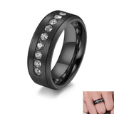 8MM Stainless Steel Eternity Wedding Band Ring Rhinestone Promise Engagement