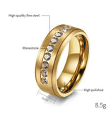 8MM Stainless Steel Eternity Wedding Band Ring Rhinestone Promise Engagement