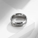 8MM Stainless Steel Eternity Wedding Band Ring Rhinestone Promise Engagement