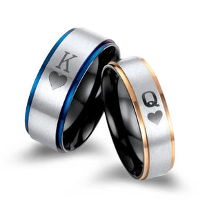 King Queen Heart Rings Couples Stainless Steel Promise Engagement Wedding Ring