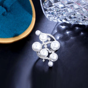 Pearls Charm CZ Silver Open Resizable Rings Women Wedding Bands