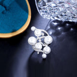 Pearls Charm CZ Silver Open Resizable Rings Women Wedding Bands