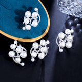 Pearls Charm CZ Silver Open Resizable Rings Women Wedding Bands