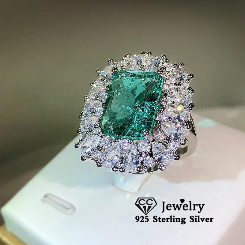 CC Sterling Ring Zirconia Green Stone Plated Charms Bijoux Shine CC3244