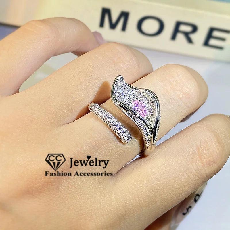 Flower Leaf Rings for Women Sterling Silver Plated Romantic Jewelry