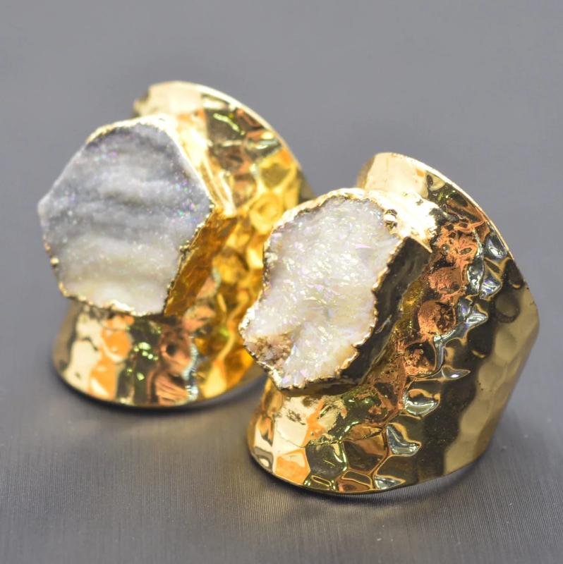 Crystal Druzy Finger Ring Golden Plating Geode Gem Stone Women