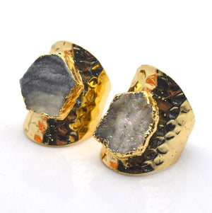 Crystal Druzy Finger Ring Golden Plating Geode Gem Stone Women