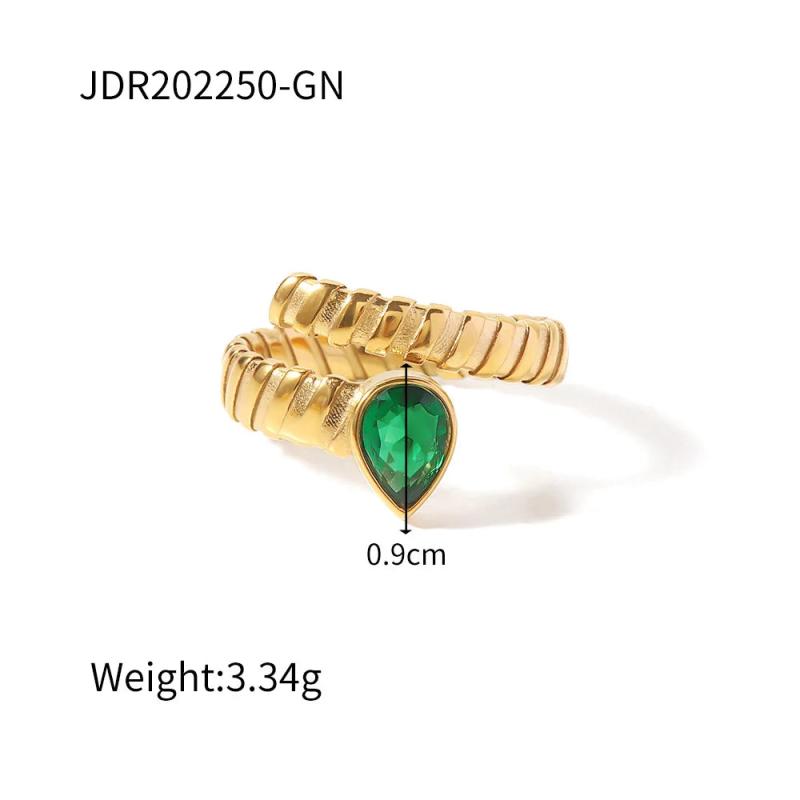 Green Zircon Wedding Rings For Women Stainless Steel Heart Crystal Ring