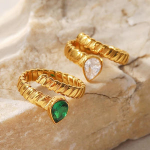 Green Zircon Wedding Rings For Women Stainless Steel Heart Crystal Ring