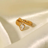 Green Zircon Wedding Rings For Women Stainless Steel Heart Crystal Ring