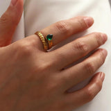 Green Zircon Wedding Rings For Women Stainless Steel Heart Crystal Ring