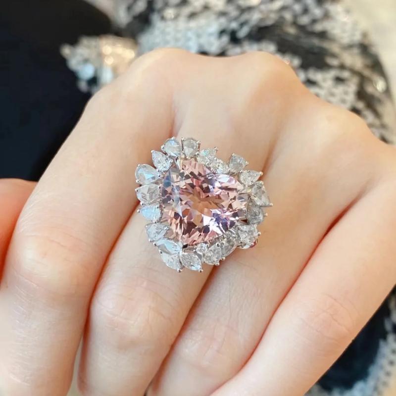 Pink Cubic Zirconia Heart Cut Ring for Women