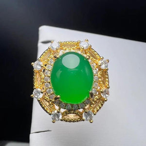 Green Agate Zircon Charm Ring for Women